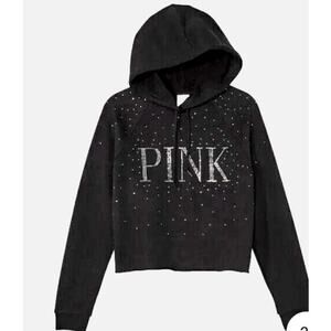 Victoria's Secret PINK Rhinestone Bling Black HOOD Hoodie Pullover Size Large